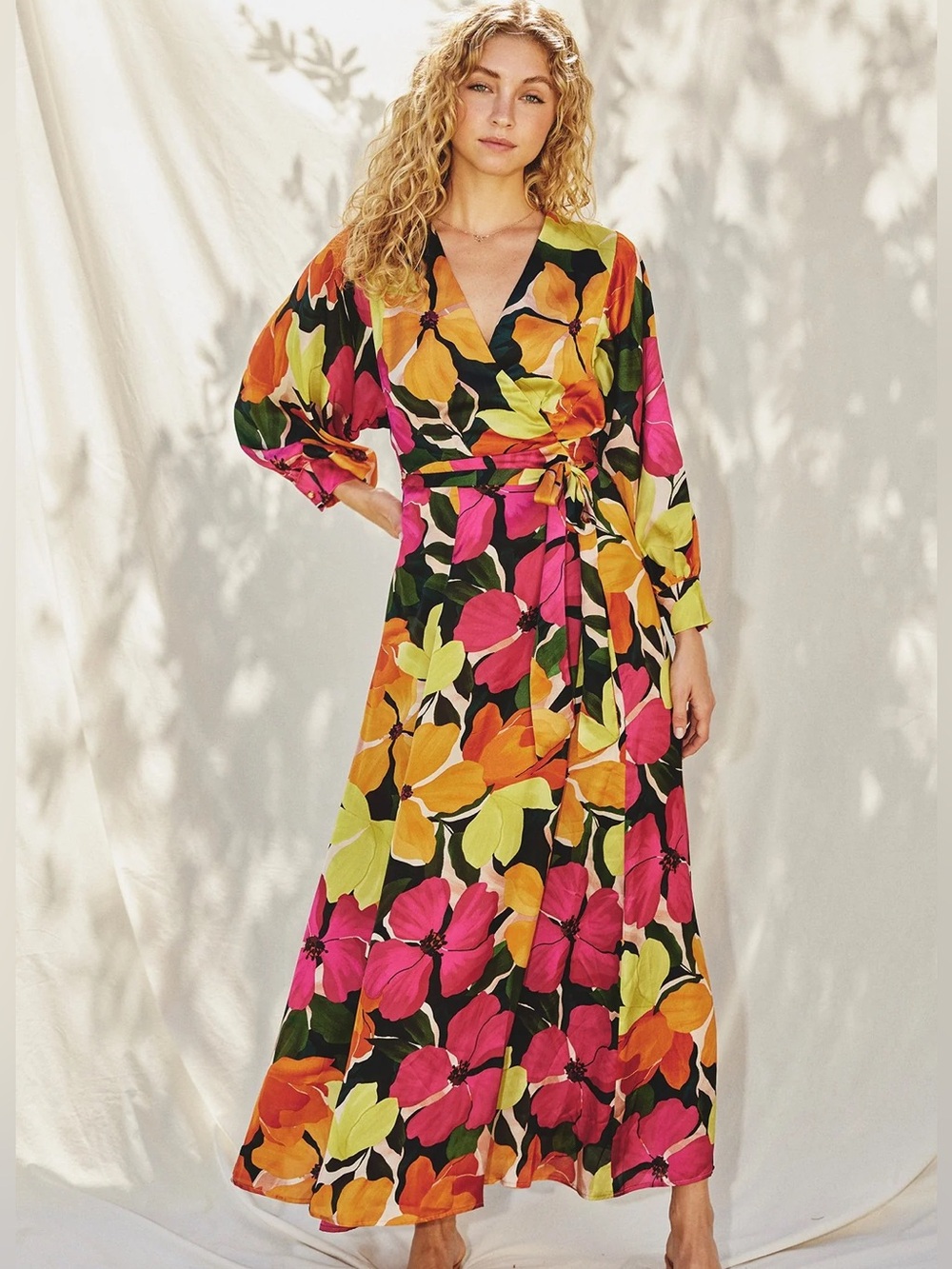 Silky Floral Wrap Dress